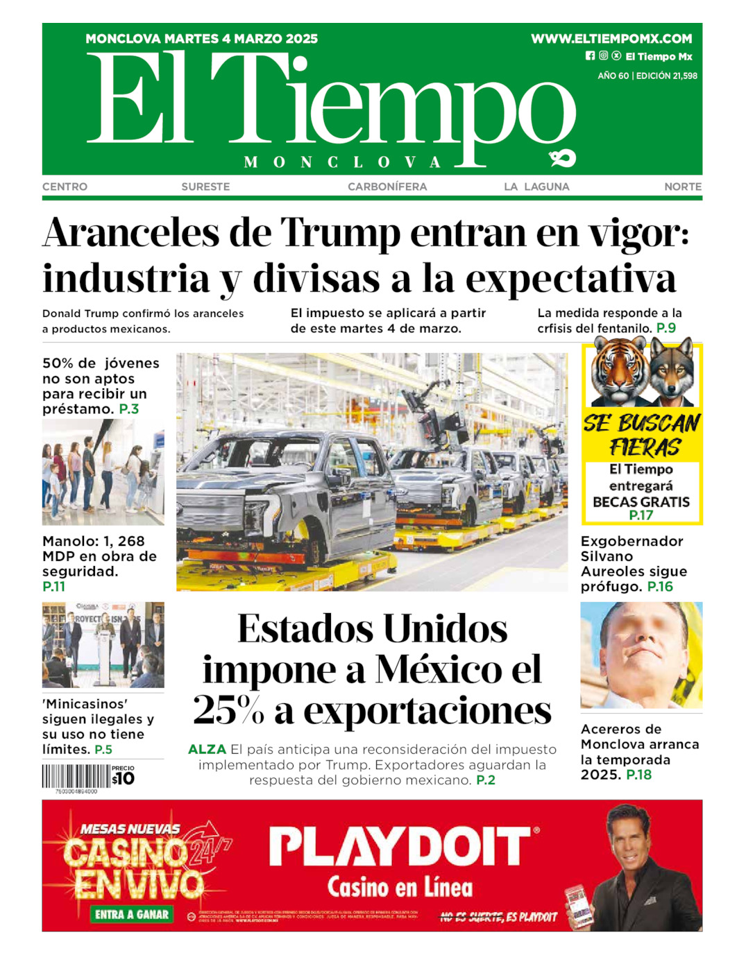 Edición impresa: Portada del martes 04 de marzo de 2025, El Tiempo de <strong>Monclova</strong>