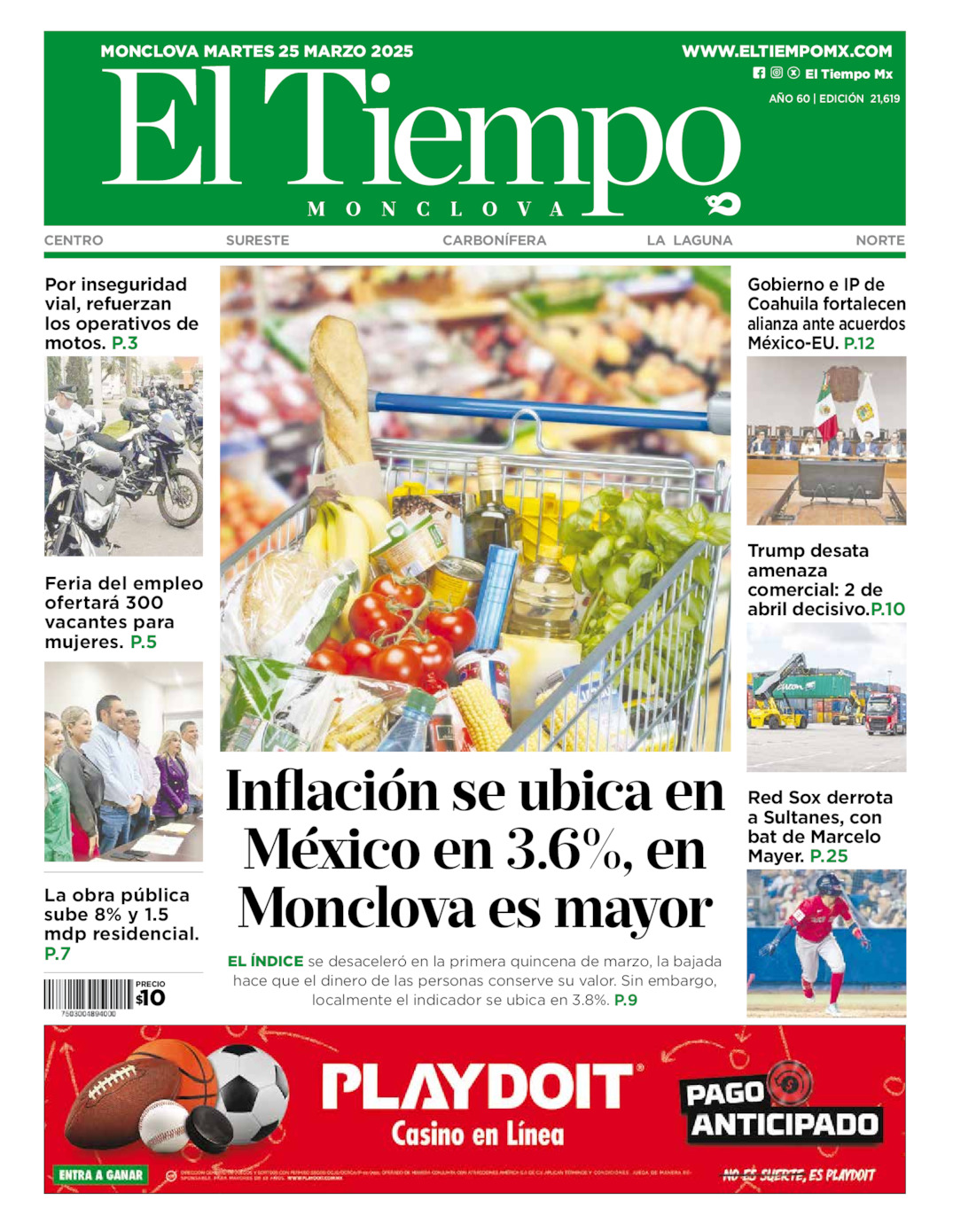 Edición impresa: Portada del martes 25 de marzo de 2025, El Tiempo de <strong>Monclova</strong>