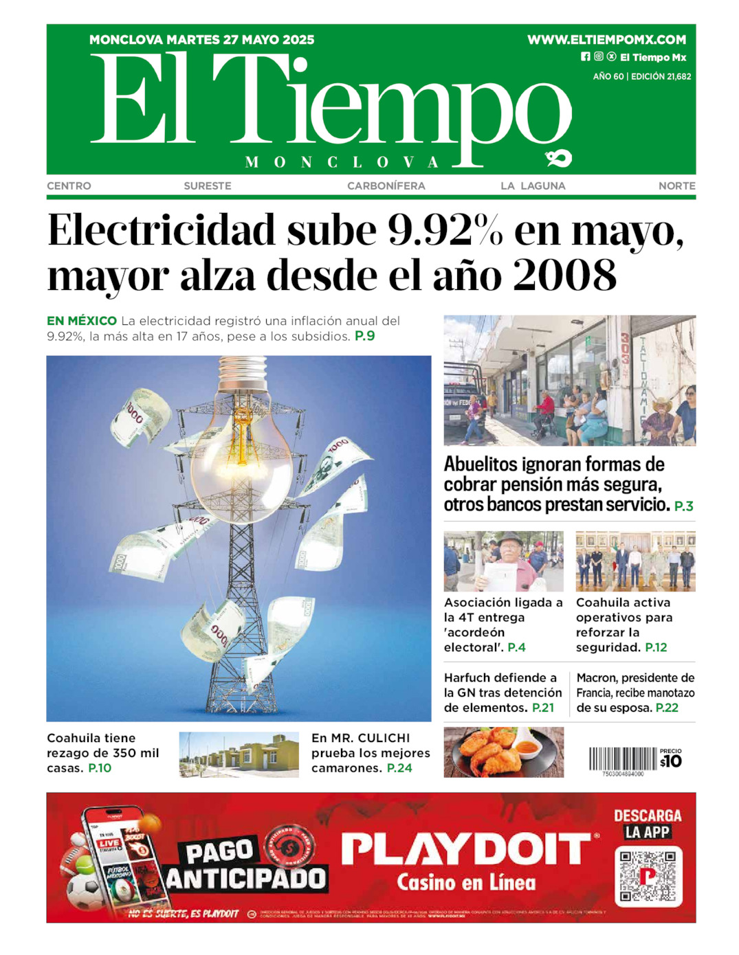 Edición impresa: Portada del martes 27 de mayo de 2025, El Tiempo de <strong>Monclova</strong>