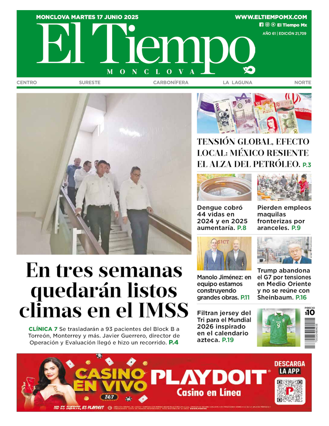 Edición impresa: Portada del martes 17 de junio de 2025, El Tiempo de <strong>Monclova</strong>