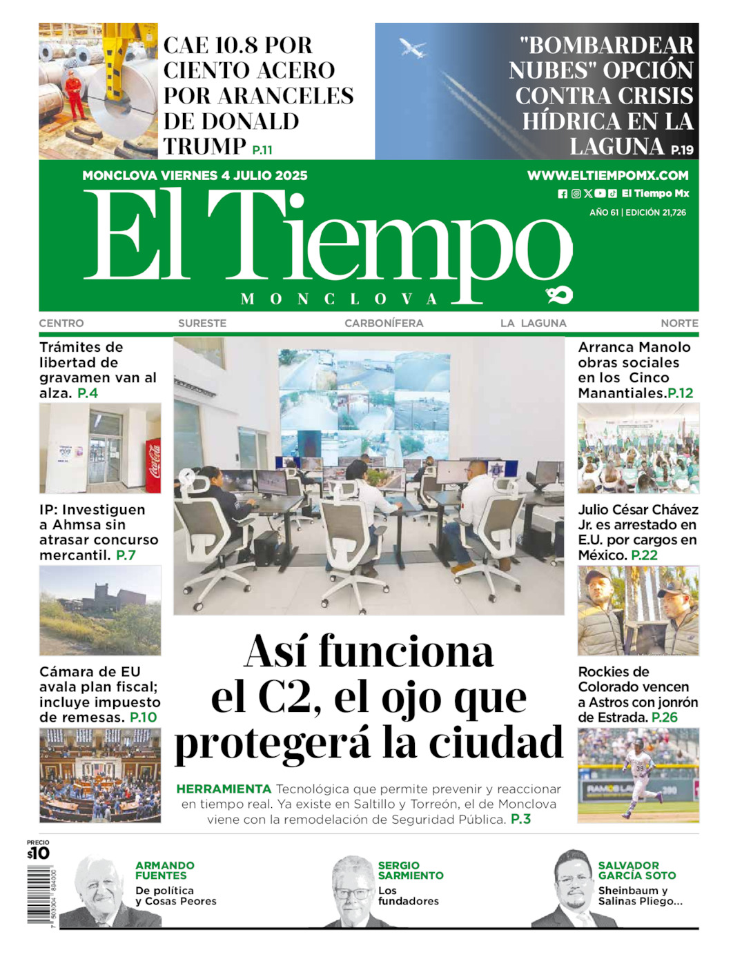 Edición impresa: Portada del viernes 04 de julio de 2025, El Tiempo de <strong>Monclova</strong>