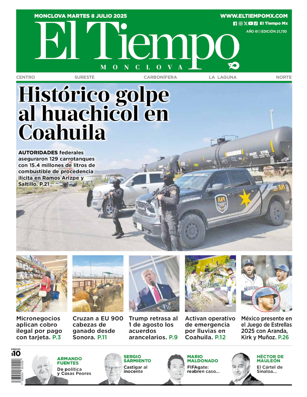 Edición impresa: Portada del martes 08 de julio de 2025, El Tiempo de <strong>Monclova</strong>