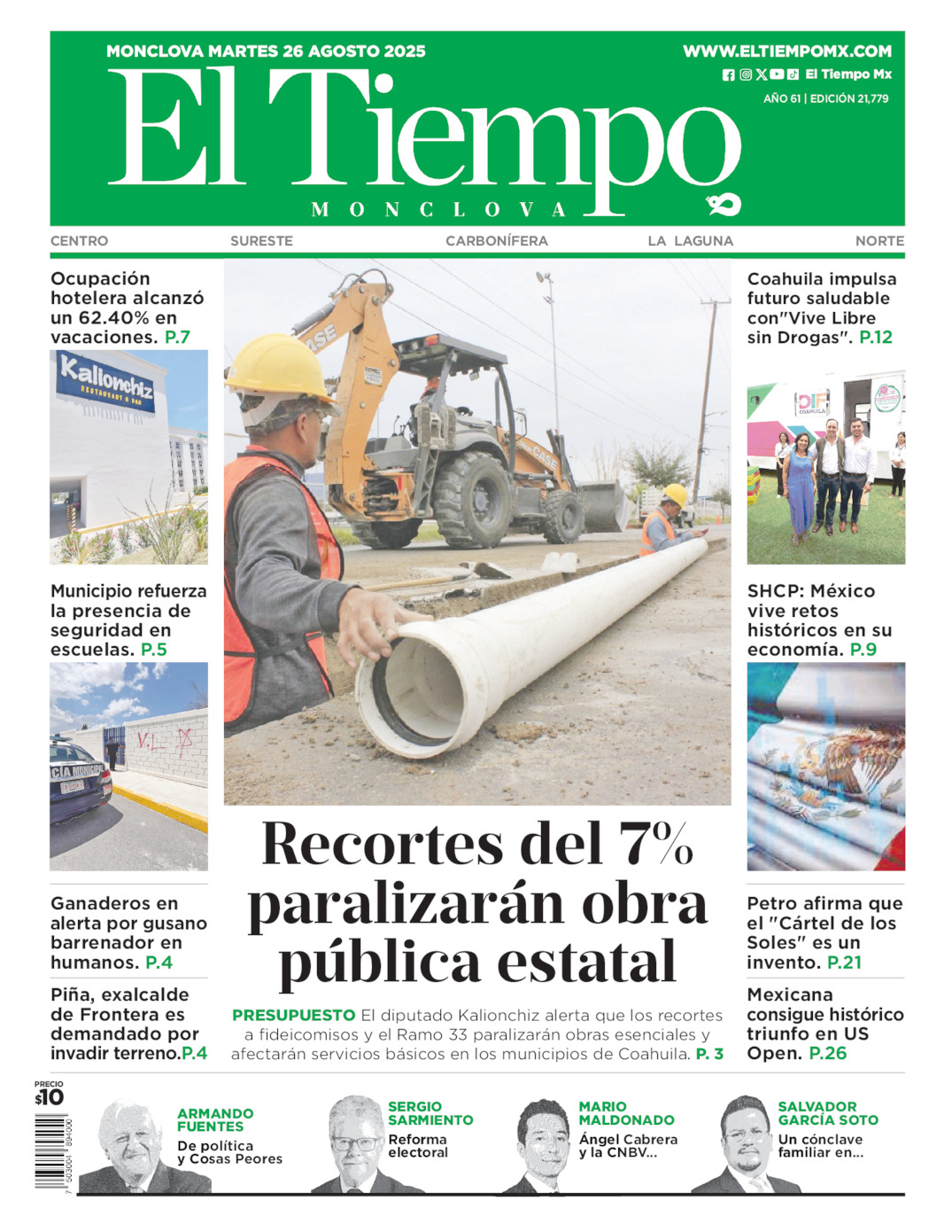 Edición impresa: Portada del martes 26 de agosto de 2025, El Tiempo de <strong>Monclova</strong>