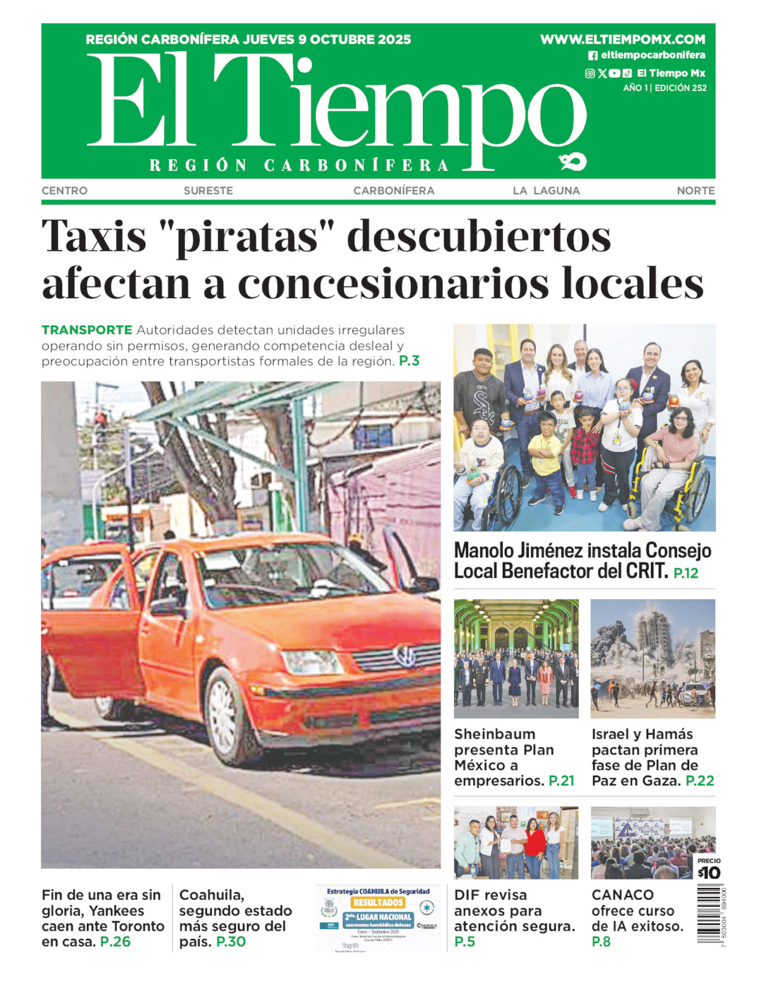 Edición impresa: Portada del jueves 09 de octubre de 2025, El Tiempo región <strong>Carbonífera</strong>
