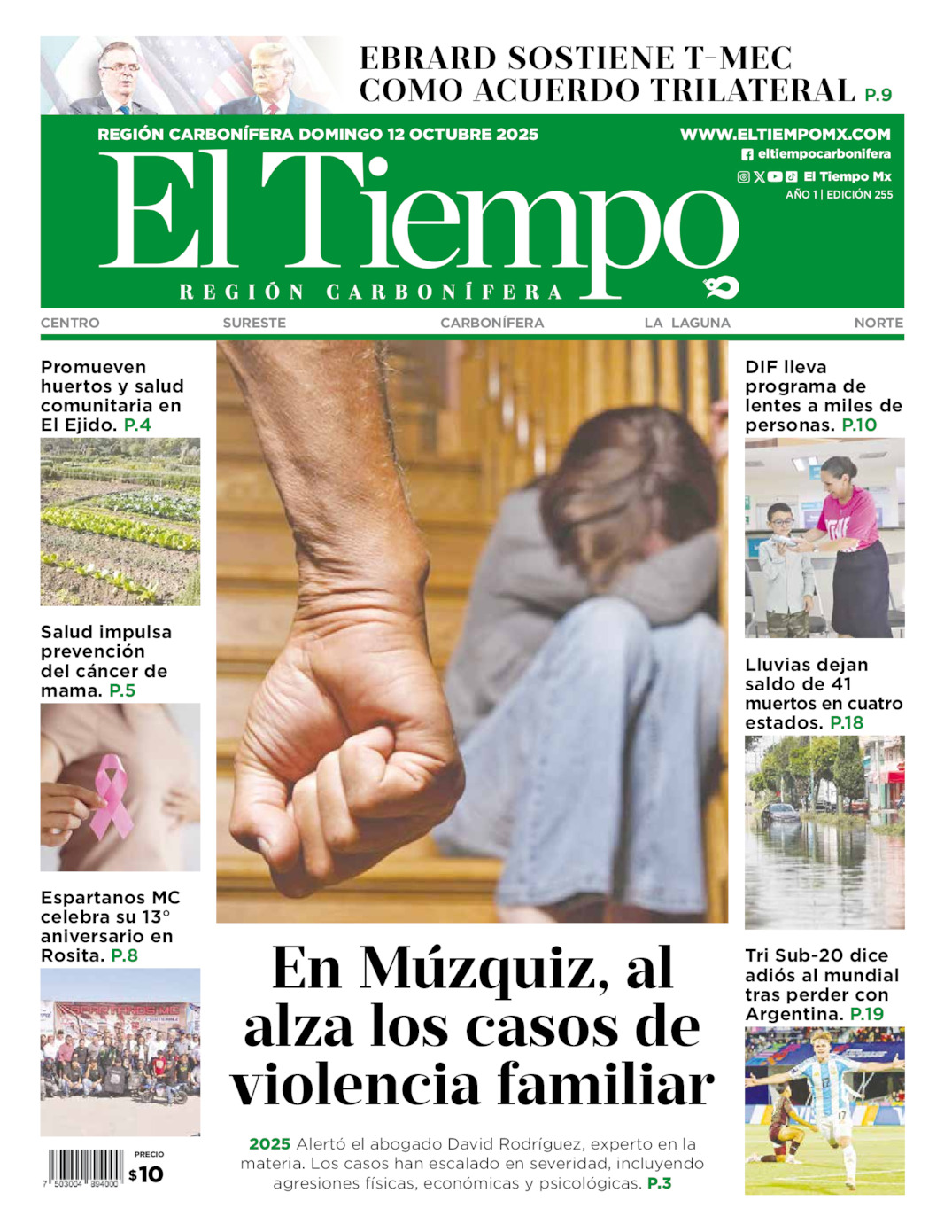 Edición impresa: Portada del domingo 12 de octubre de 2025, El Tiempo región <strong>Carbonífera</strong>