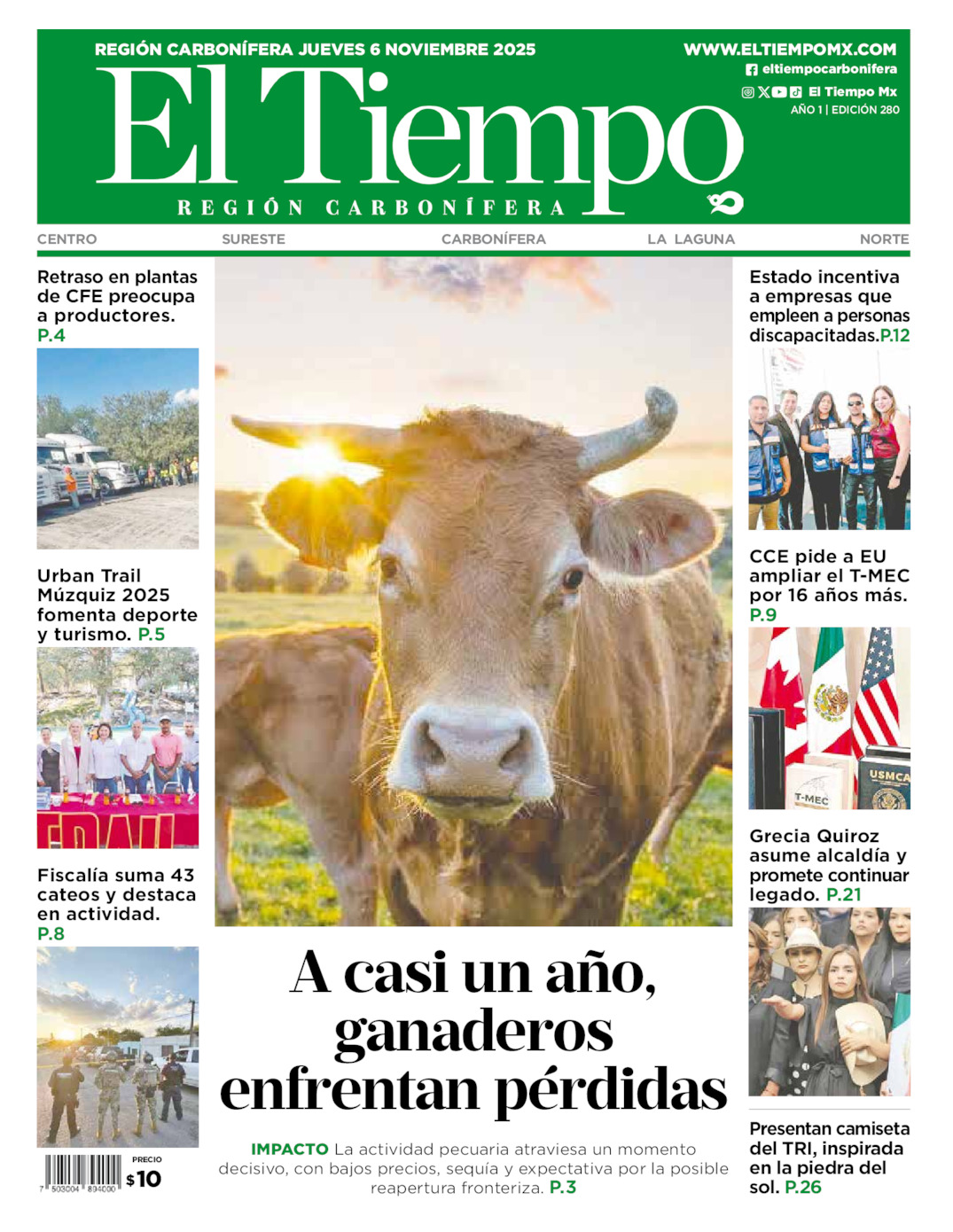 Edición impresa: Portada del jueves 06 de noviembre de 2025, El Tiempo región <strong>Carbonífera</strong>