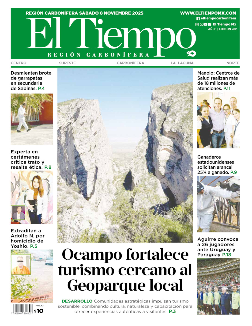 Edición impresa: Portada del sábado 08 de noviembre de 2025, El Tiempo región <strong>Carbonífera</strong>