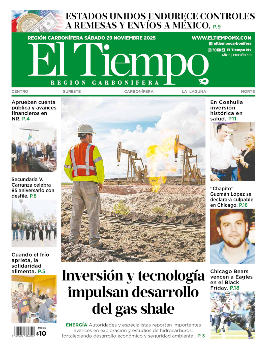 Edición impresa: Portada del sábado 29 de noviembre de 2025, El Tiempo región <strong>Carbonífera</strong>