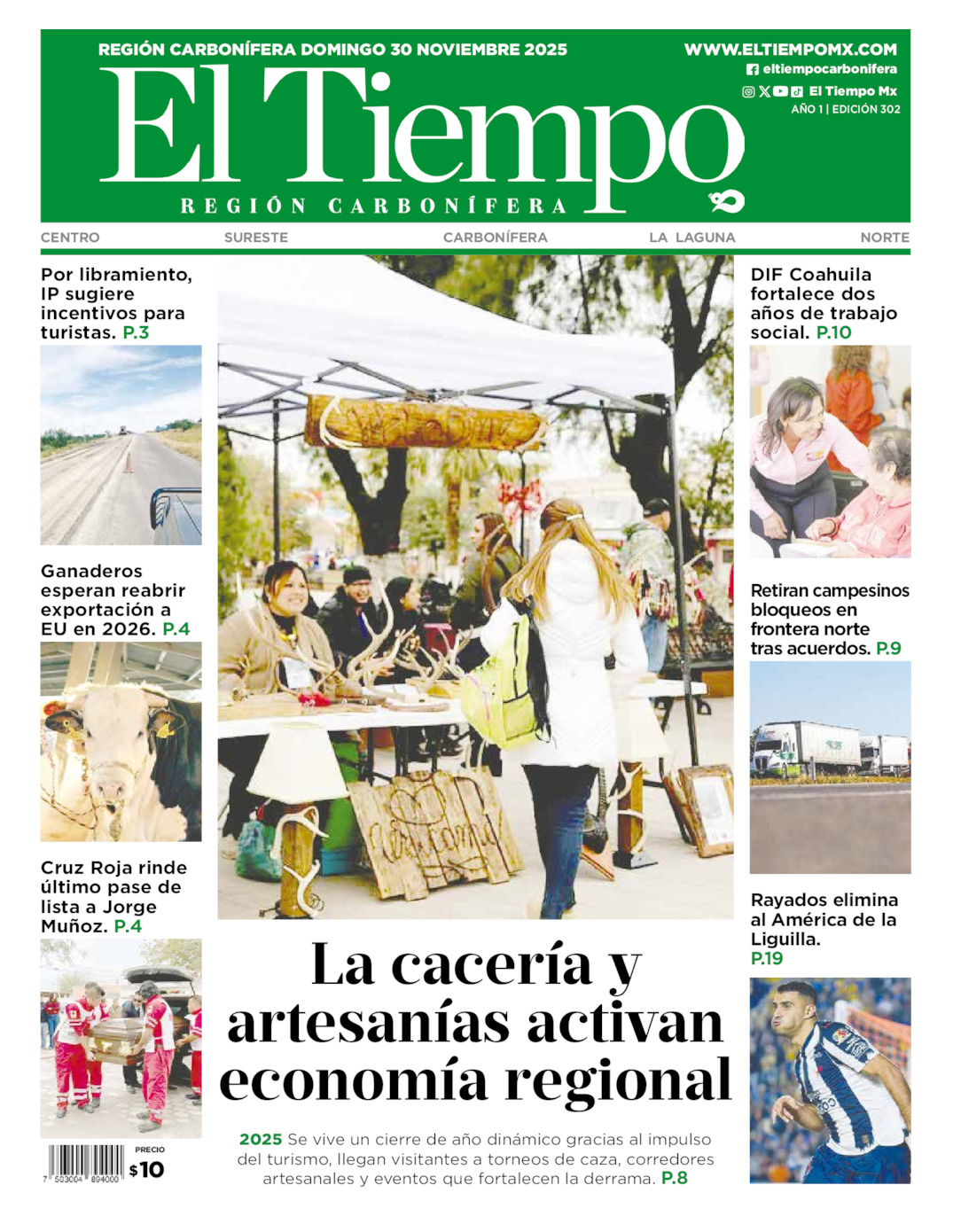 Edición impresa: Portada del domingo 30 de noviembre de 2025, El Tiempo región <strong>Carbonífera</strong>