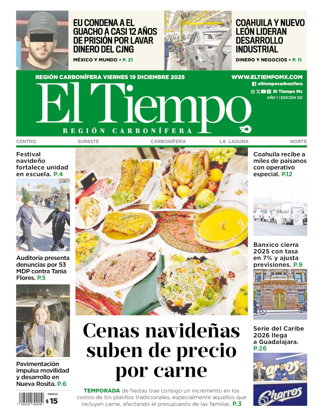Edición impresa: Portada del viernes 19 de diciembre de 2025, El Tiempo región <strong>Carbonífera</strong>