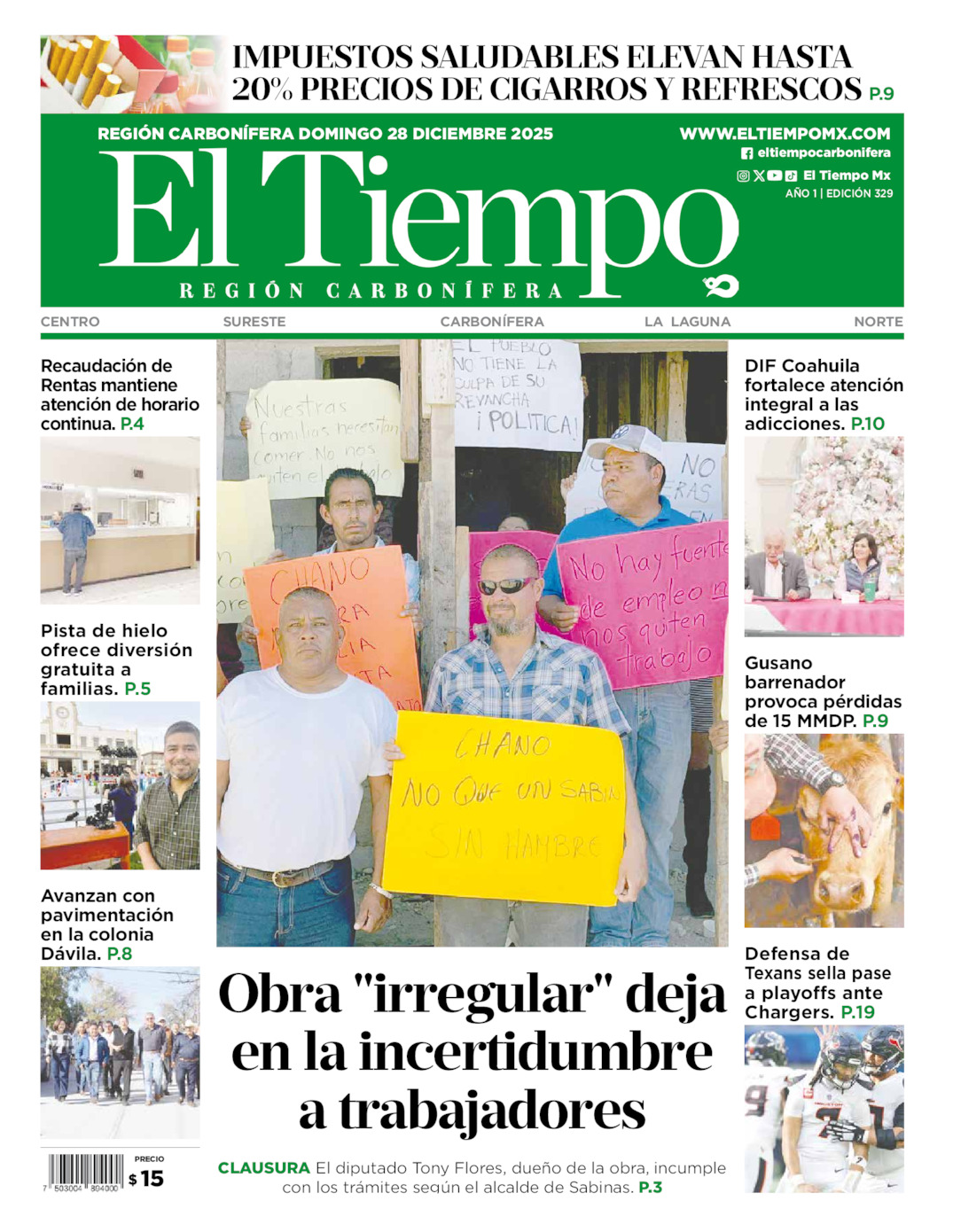 Edición impresa: Portada del domingo 28 de diciembre de 2025, El Tiempo región <strong>Carbonífera</strong>