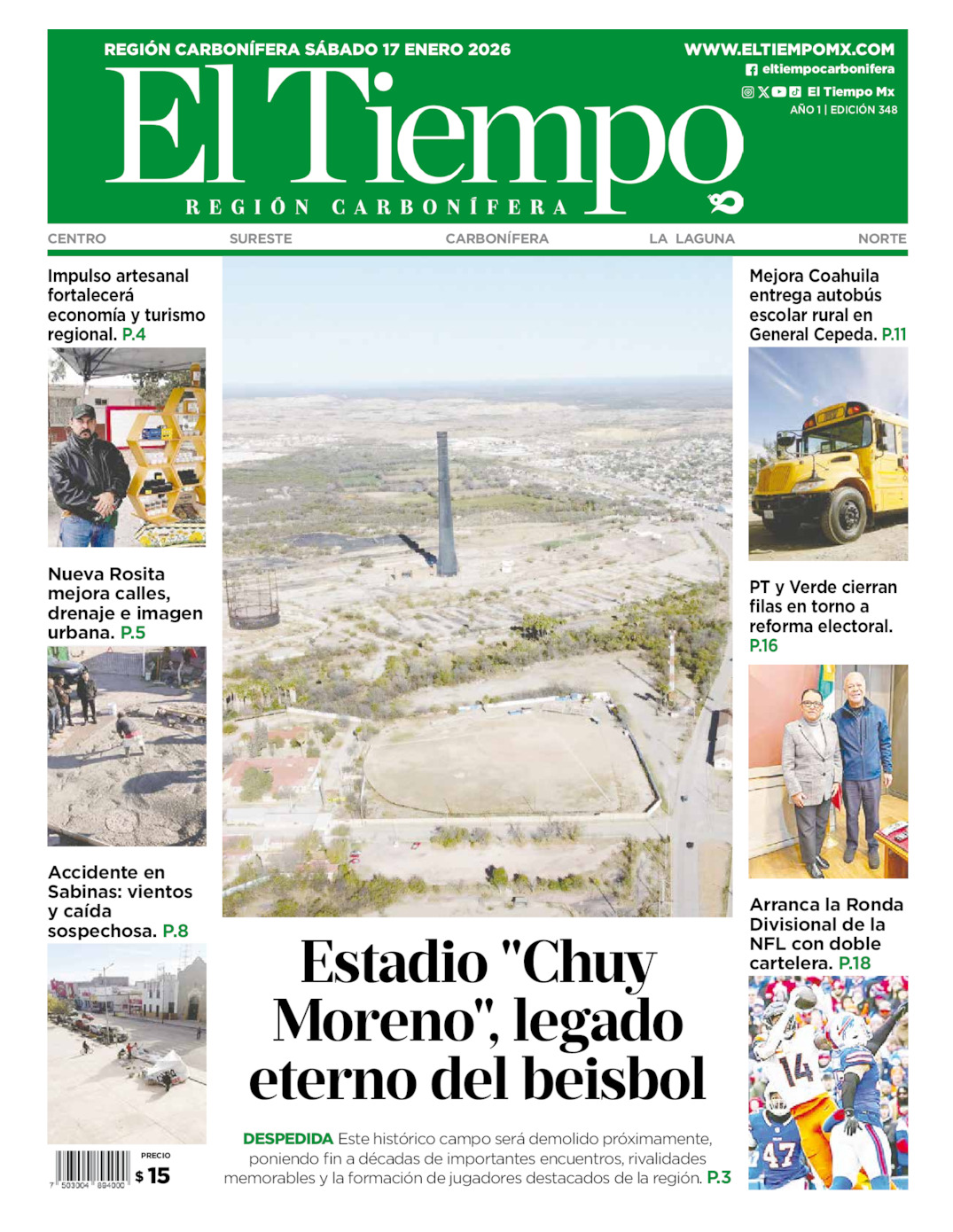Edición impresa: Portada del sábado 17 de enero de 2026, El Tiempo región <strong>Carbonífera</strong>
