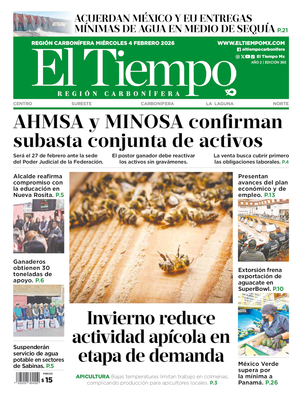 Edición impresa: Portada del miércoles 04 de febrero de 2026, El Tiempo región <strong>Carbonífera</strong>