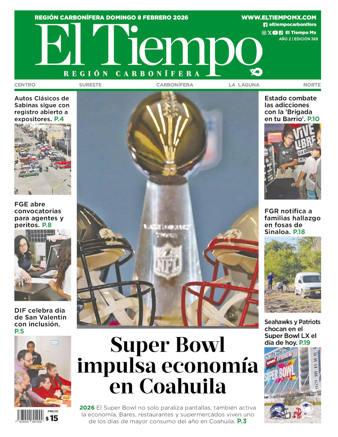 Edición impresa: Portada del domingo 08 de febrero de 2026, El Tiempo región <strong>Carbonífera</strong>