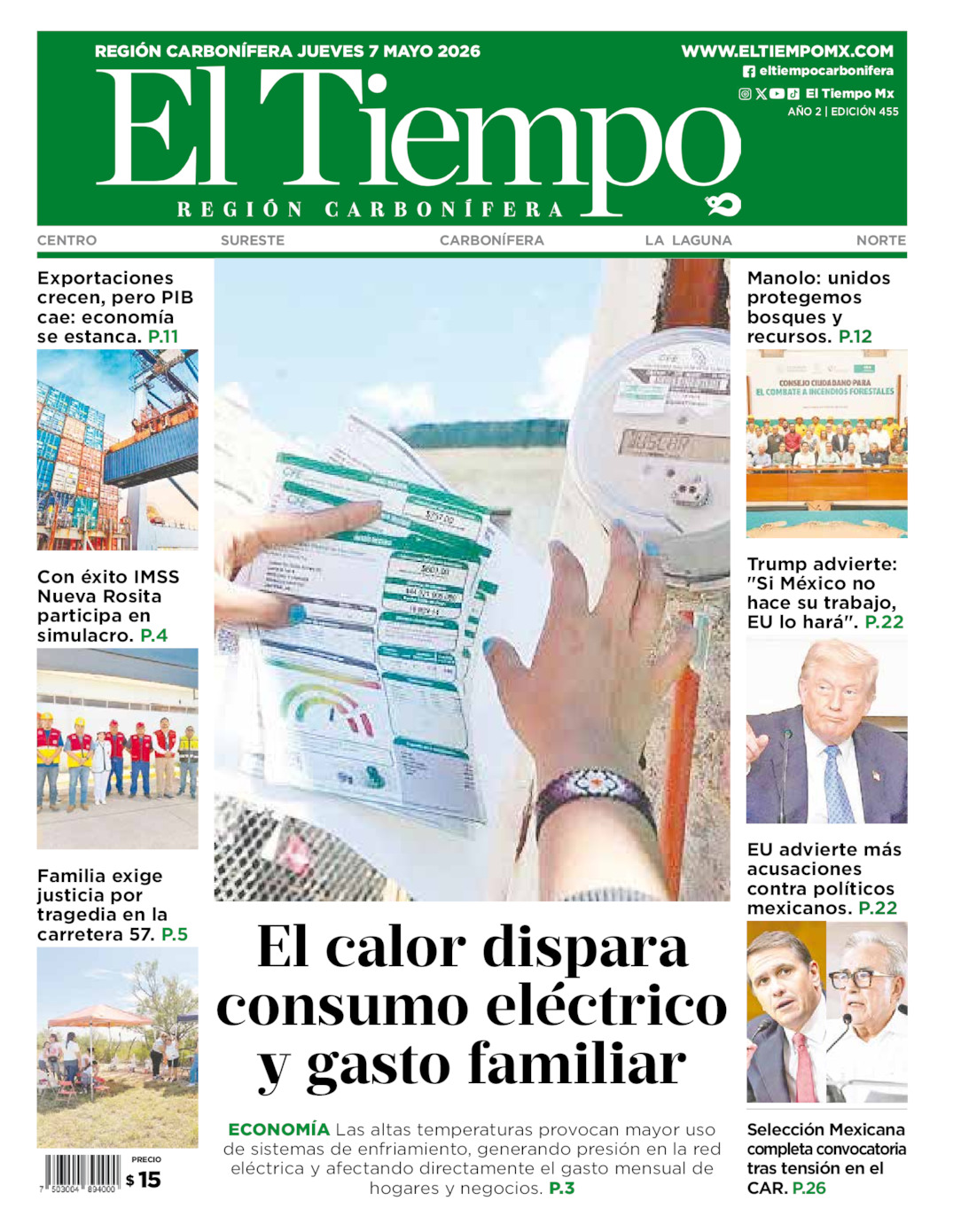 Edición impresa: Portada del jueves 07 de mayo de 2026, El Tiempo región <strong>Carbonífera</strong>