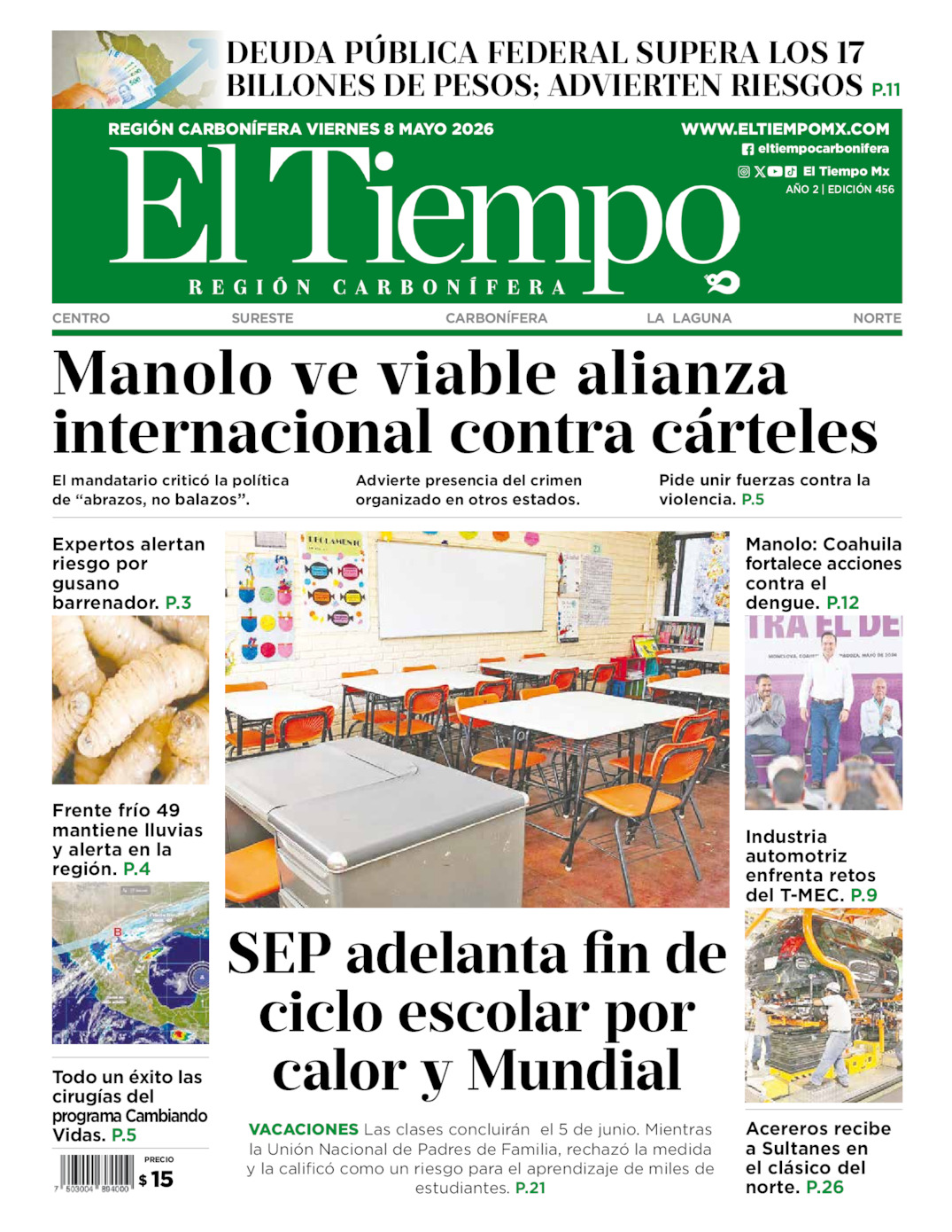 Edición impresa: Portada del viernes 08 de mayo de 2026, El Tiempo región <strong>Carbonífera</strong>