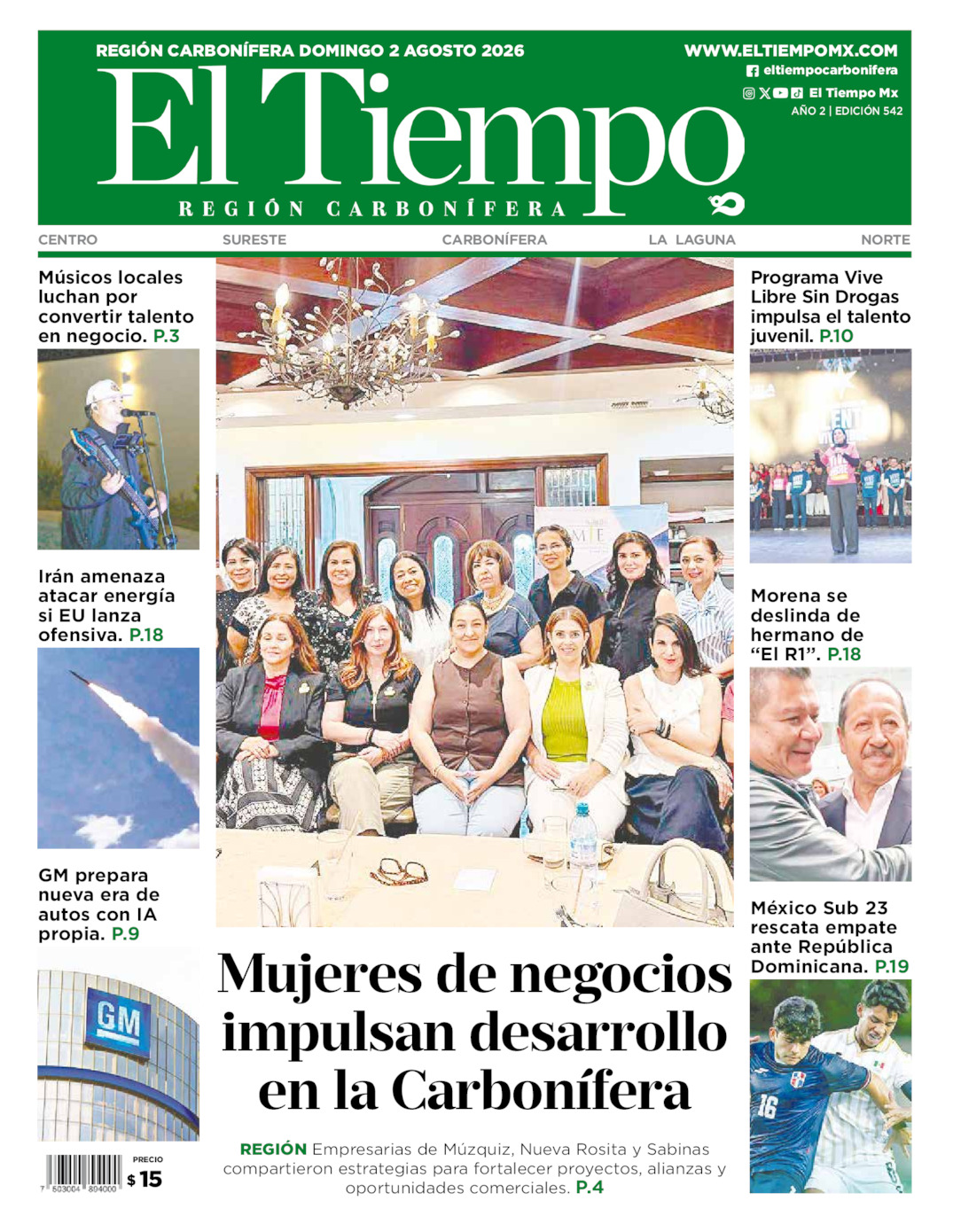 Edición impresa: Portada del domingo 02 de agosto de 2026, El Tiempo región <strong>Carbonífera</strong>