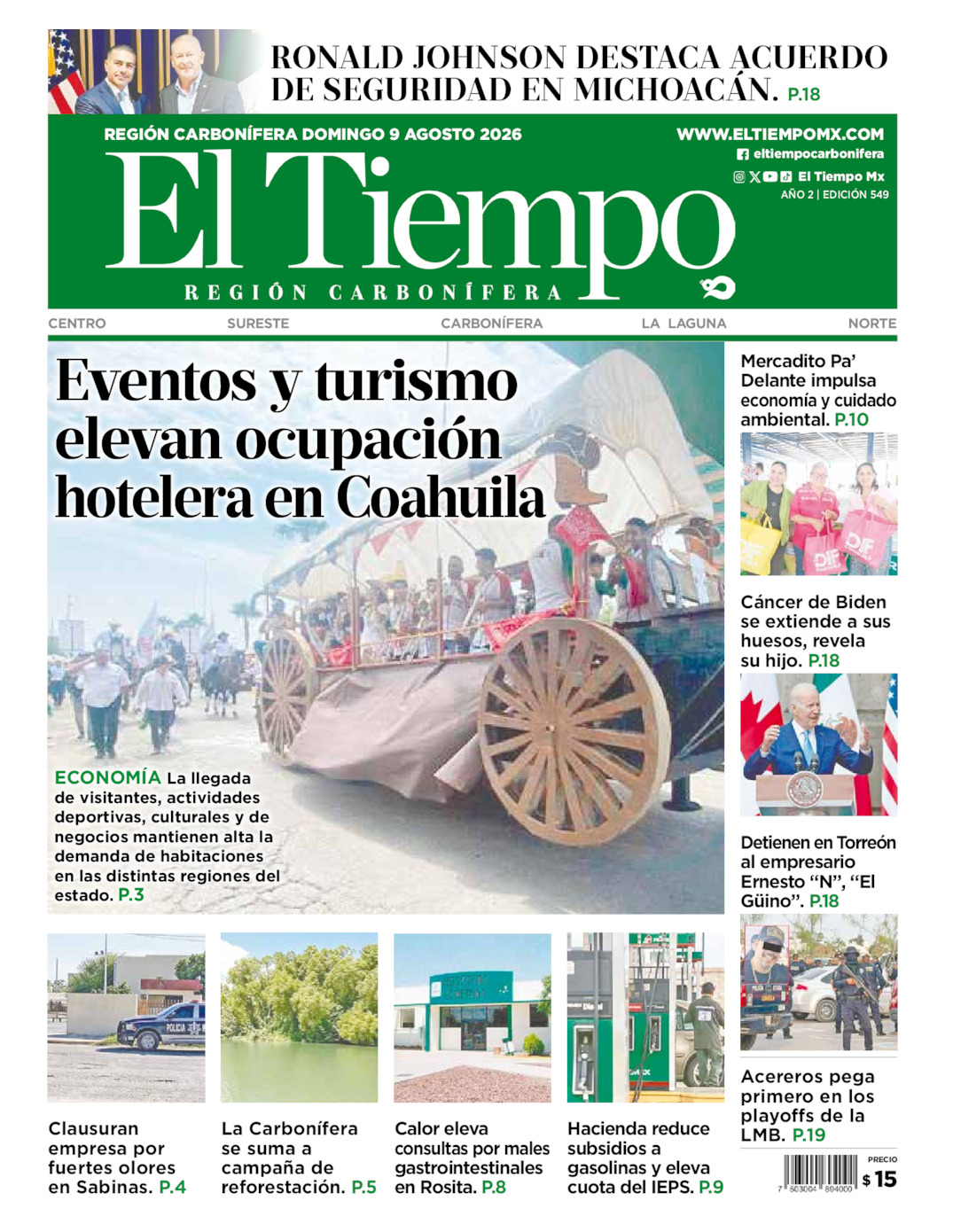 Edición impresa: Portada del domingo 09 de agosto de 2026, El Tiempo región <strong>Carbonífera</strong>