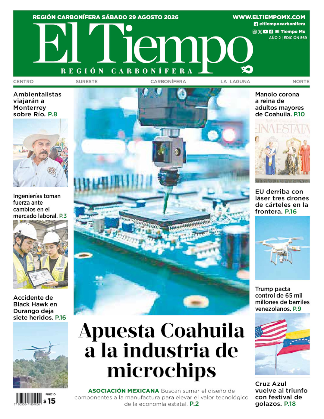 Edición impresa: Portada del sábado 29 de agosto de 2026, El Tiempo región <strong>Carbonífera</strong>