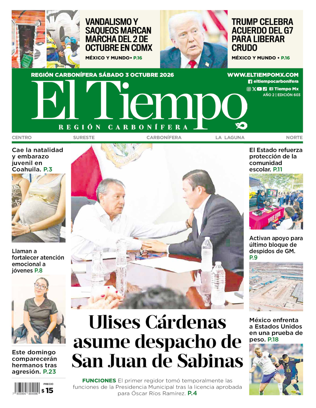 Edición impresa: Portada del sábado 03 de octubre de 2026, El Tiempo región <strong>Carbonífera</strong>