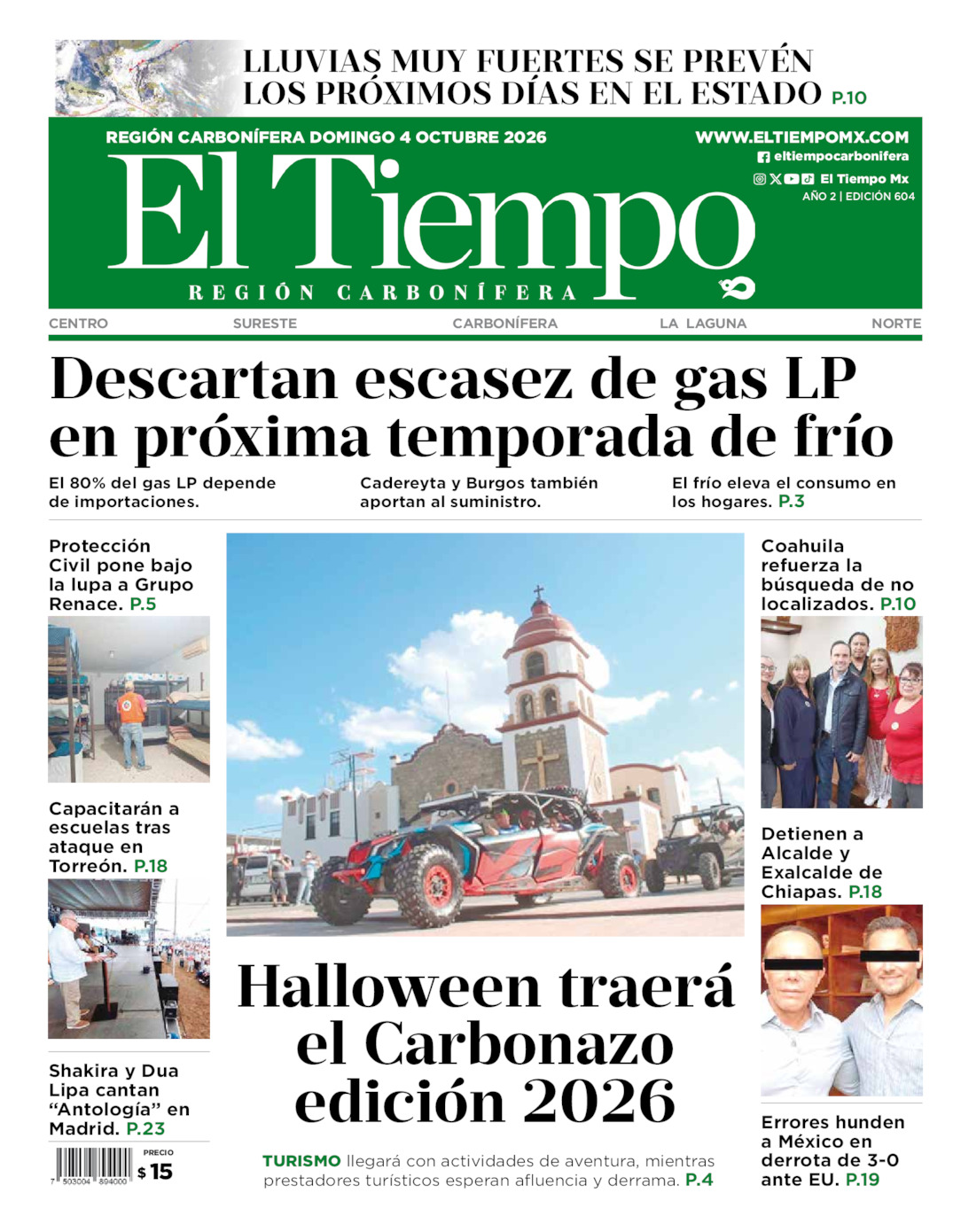 Edición impresa: Portada del domingo 04 de octubre de 2026, El Tiempo región <strong>Carbonífera</strong>
