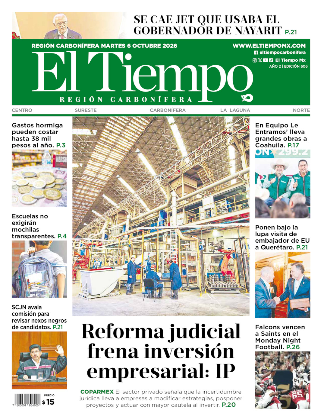 Edición impresa: Portada del martes 06 de octubre de 2026, El Tiempo región <strong>Carbonífera</strong>