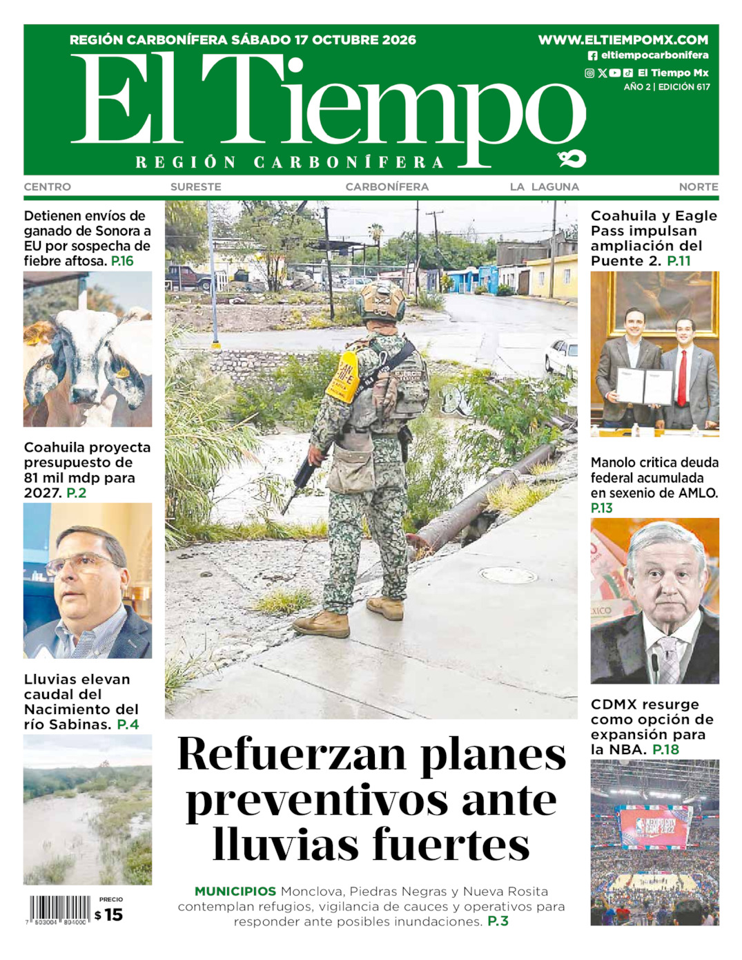 Edición impresa: Portada del sábado 17 de octubre de 2026, El Tiempo región <strong>Carbonífera</strong>