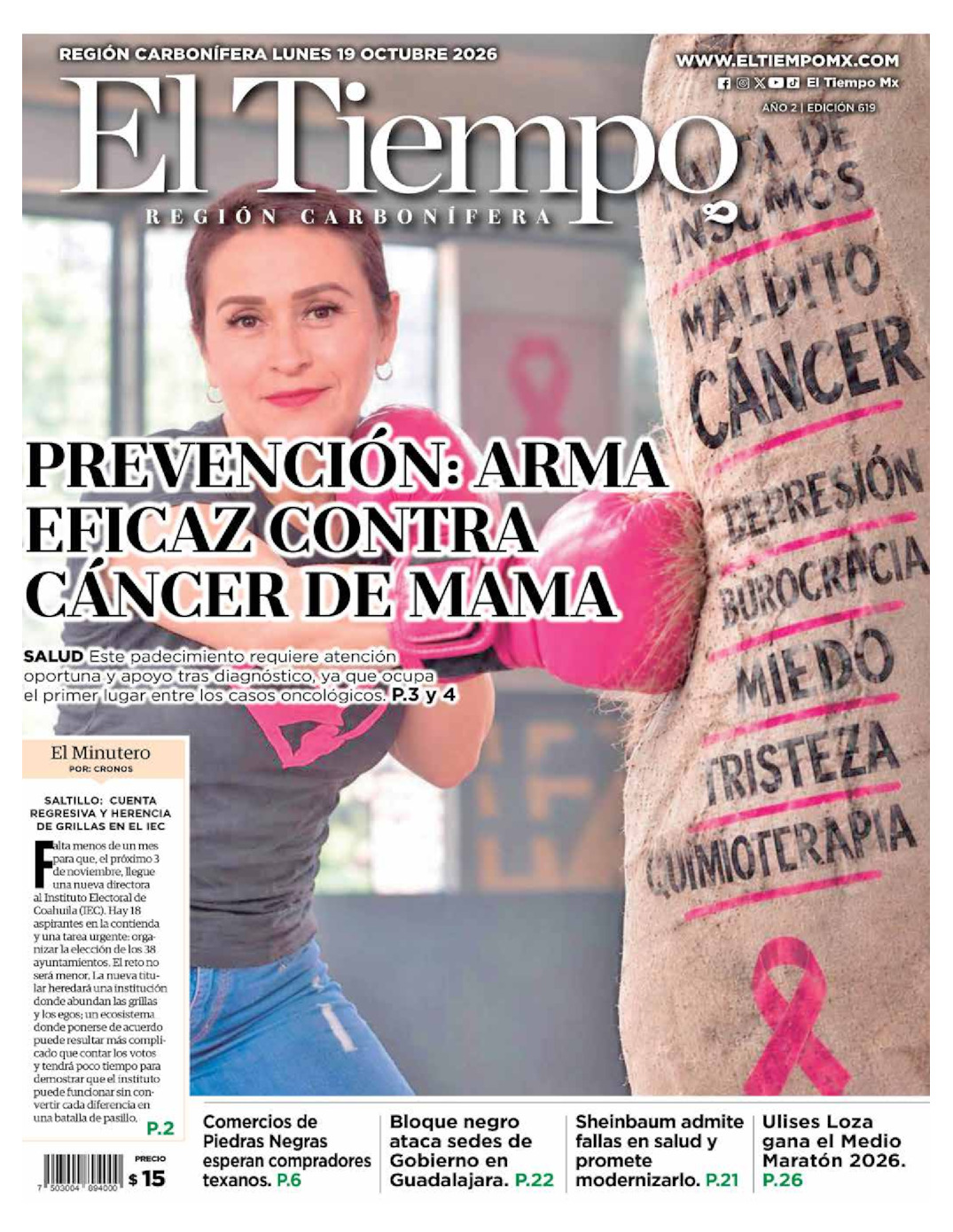 Edición impresa: Portada del lunes 19 de octubre de 2026, El Tiempo región <strong>Carbonífera</strong>