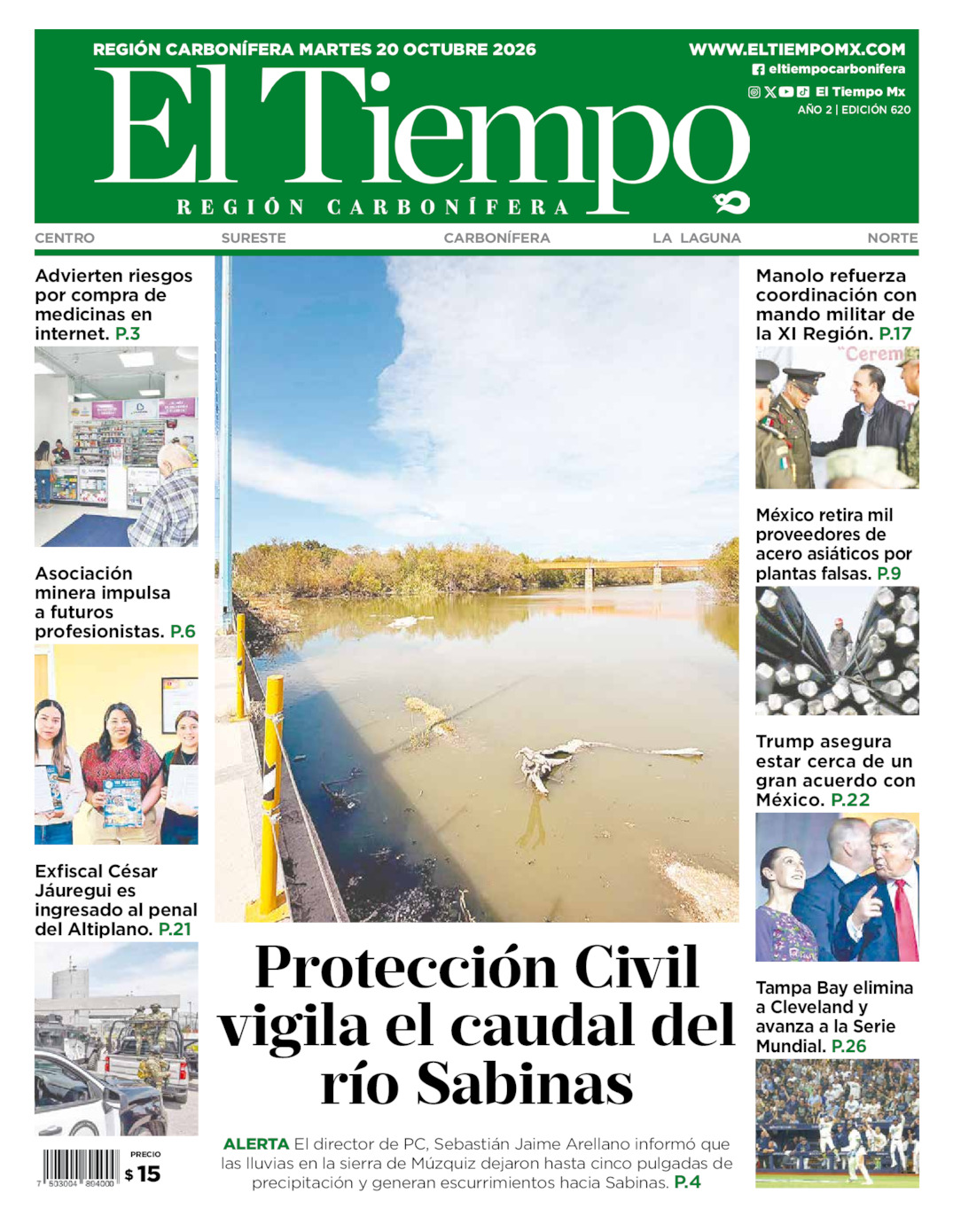 Edición impresa: Portada del martes 20 de octubre de 2026, El Tiempo región <strong>Carbonífera</strong>