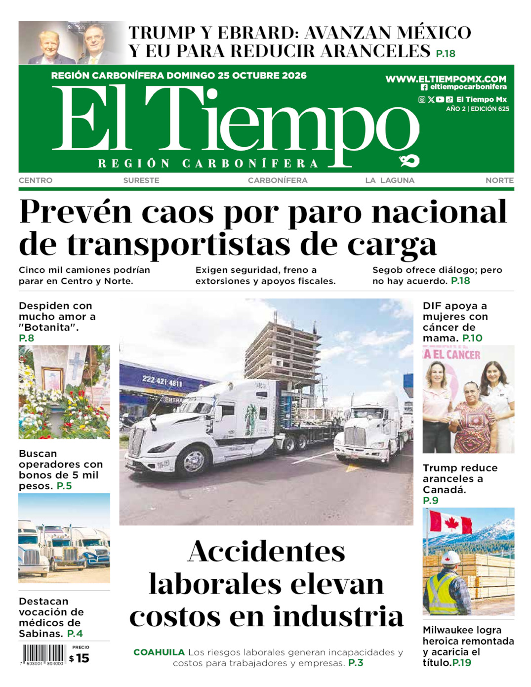 Edición impresa: Portada del domingo 25 de octubre de 2026, El Tiempo región <strong>Carbonífera</strong>